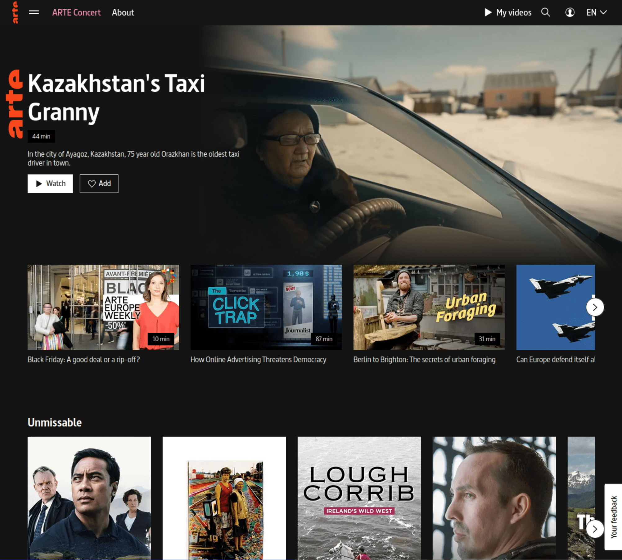 ARTE website screenshot