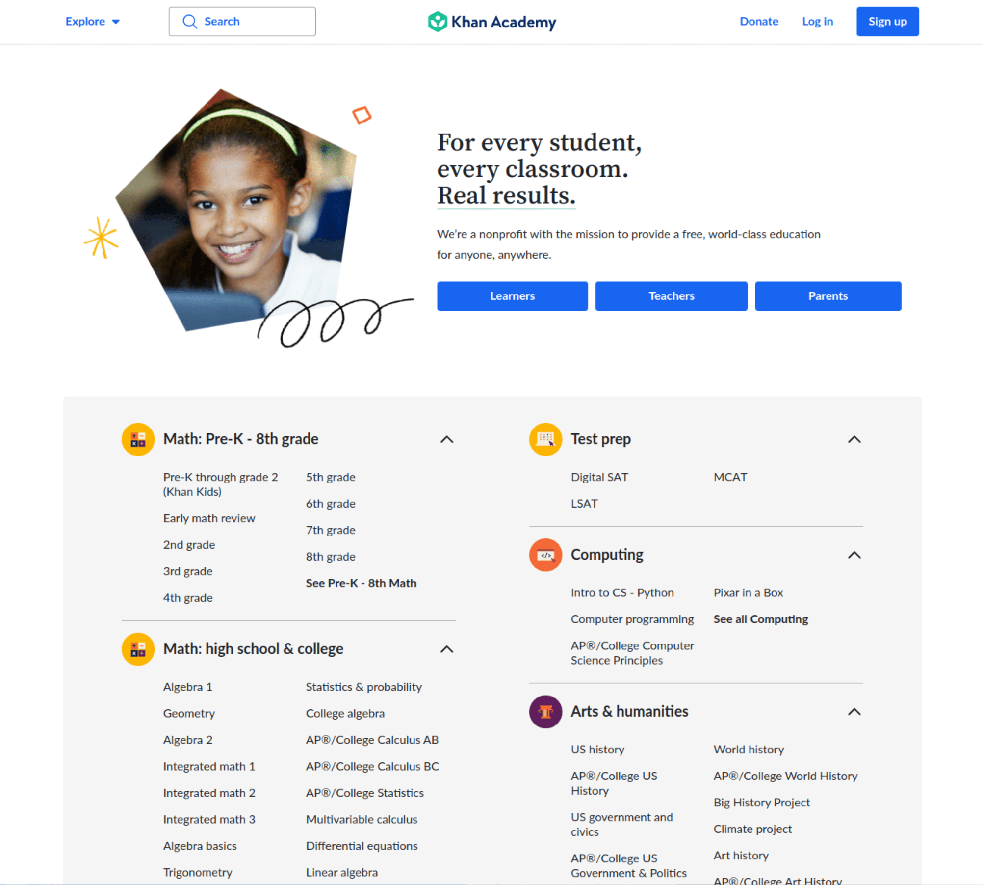 Khan Academy website screenshot